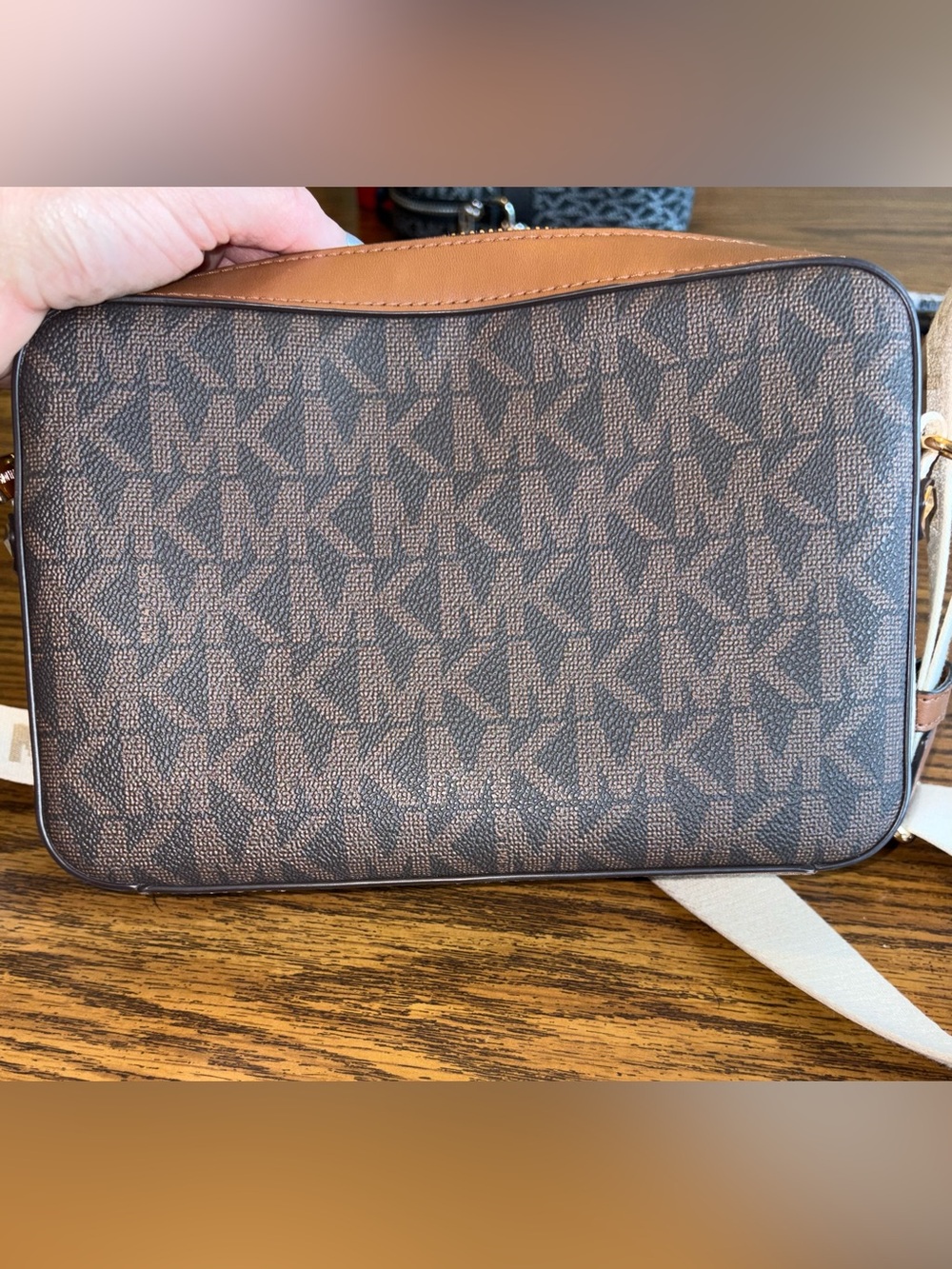 Michael Kors Brown MK Signature Messenger Bag with Tan Trim